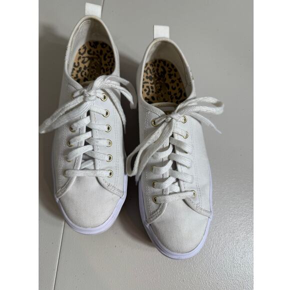 Keds womens sneakers white platform canvas Cheetah print insoles & gold  Sz 6.5 - Picture 2 of 10